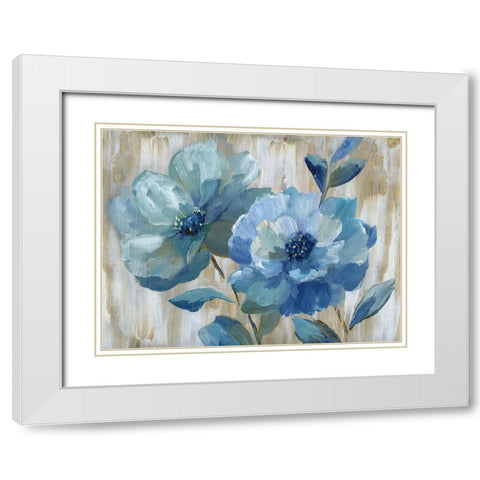 Blue Duo White Modern Wood Framed Art Print with Double Matting by Nan