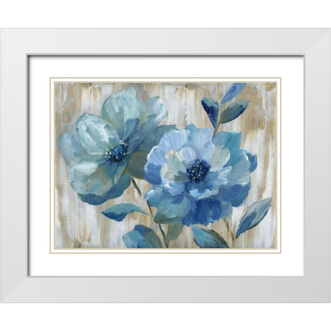 Blue Duo White Modern Wood Framed Art Print with Double Matting by Nan