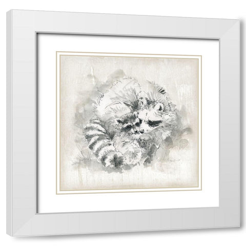Raccoon Momma and Baby White Modern Wood Framed Art Print with Double Matting by Robinson, Carol
