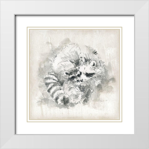 Raccoon Momma and Baby White Modern Wood Framed Art Print with Double Matting by Robinson, Carol