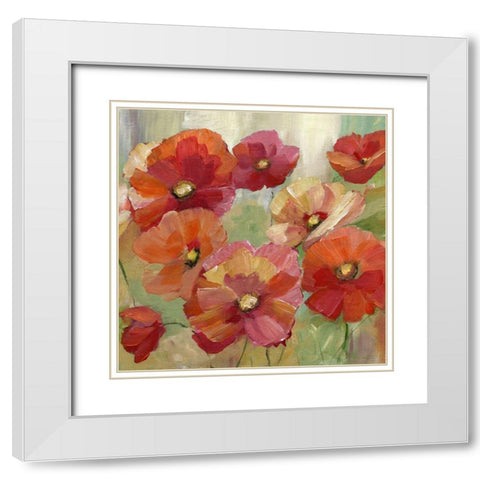 Poppy Party White Modern Wood Framed Art Print with Double Matting by Nan