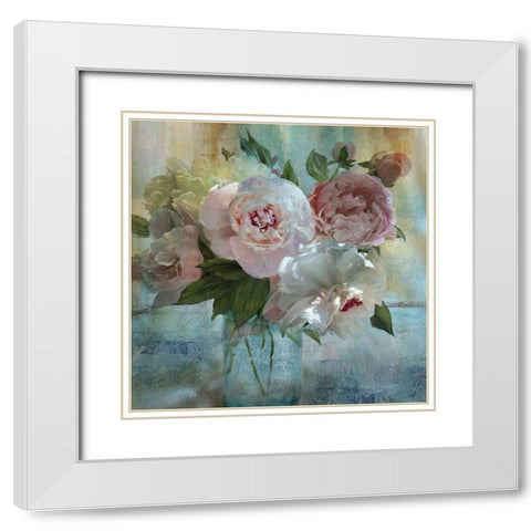 Peony Bouquet I White Modern Wood Framed Art Print with Double Matting by Nan