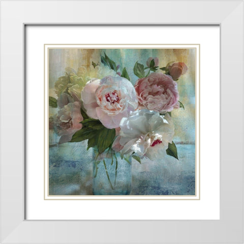Peony Bouquet I White Modern Wood Framed Art Print with Double Matting by Nan