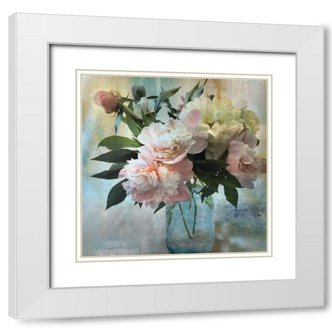 Peony Bouquet II White Modern Wood Framed Art Print with Double Matting by Nan