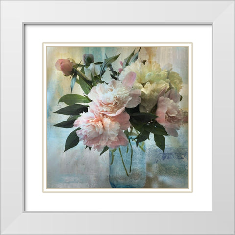 Peony Bouquet II White Modern Wood Framed Art Print with Double Matting by Nan