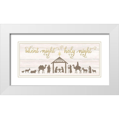 Silent Night Nativity White Modern Wood Framed Art Print with Double Matting by CAD Designs