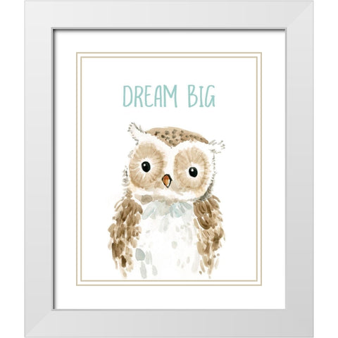 Dream Big Owl White Modern Wood Framed Art Print with Double Matting by Robinson, Carol