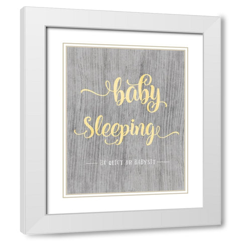 Baby Sleeping White Modern Wood Framed Art Print with Double Matting by CAD Designs