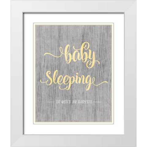 Baby Sleeping White Modern Wood Framed Art Print with Double Matting by CAD Designs