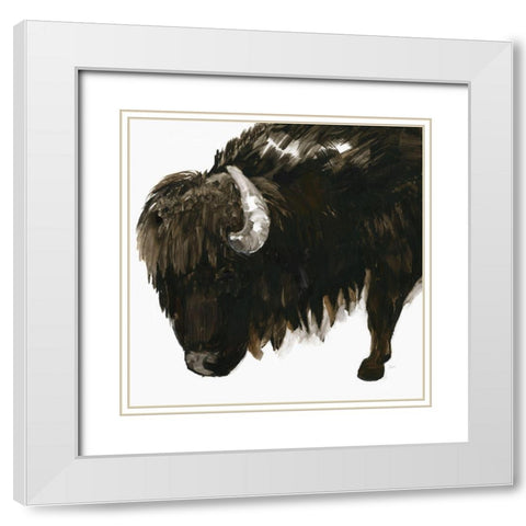 Bison Bull White Modern Wood Framed Art Print with Double Matting by Nan