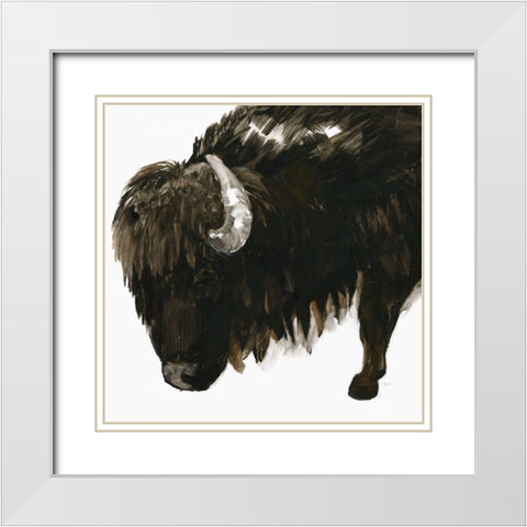 Bison Bull White Modern Wood Framed Art Print with Double Matting by Nan