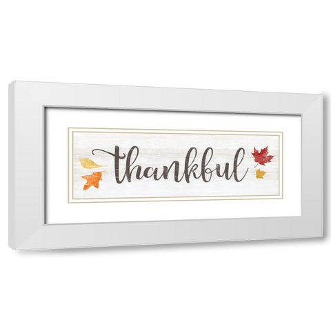 Thankful Leaves White Modern Wood Framed Art Print with Double Matting by CAD Designs