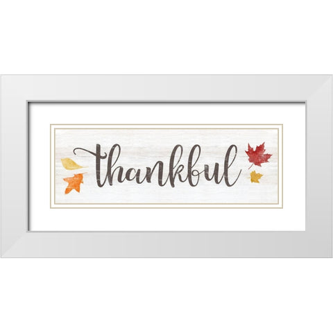Thankful Leaves White Modern Wood Framed Art Print with Double Matting by CAD Designs