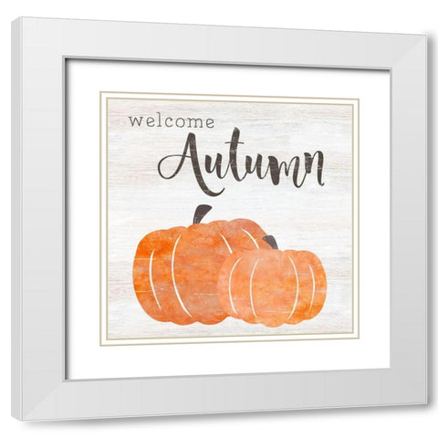 Welcome Autumn White Modern Wood Framed Art Print with Double Matting by CAD Designs