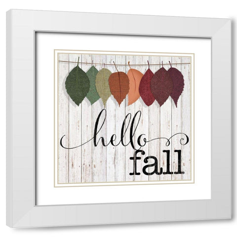 Hello Fall White Modern Wood Framed Art Print with Double Matting by CAD Designs