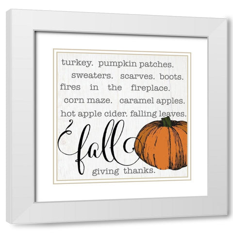 Fall Giving Thanks White Modern Wood Framed Art Print with Double Matting by CAD Designs