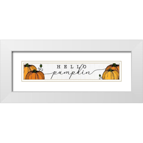 Hello Pumpkin White Modern Wood Framed Art Print with Double Matting by CAD Designs
