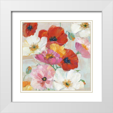 Confetti Flowers I White Modern Wood Framed Art Print with Double Matting by Swatland, Sally