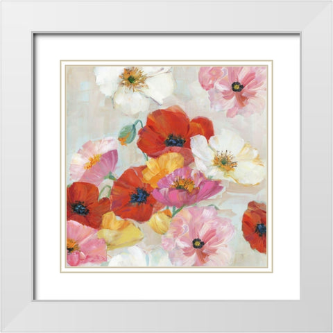 Confetti Flowers II White Modern Wood Framed Art Print with Double Matting by Swatland, Sally