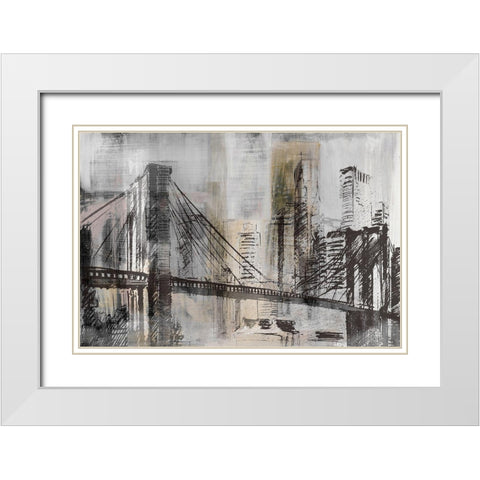 Brooklyn Bridge Twilight Detail White Modern Wood Framed Art Print with Double Matting by Jill, Susan