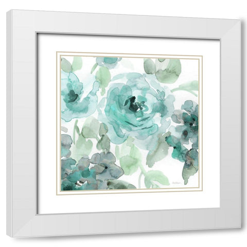 Belles Teal II White Modern Wood Framed Art Print with Double Matting by Robinson, Carol