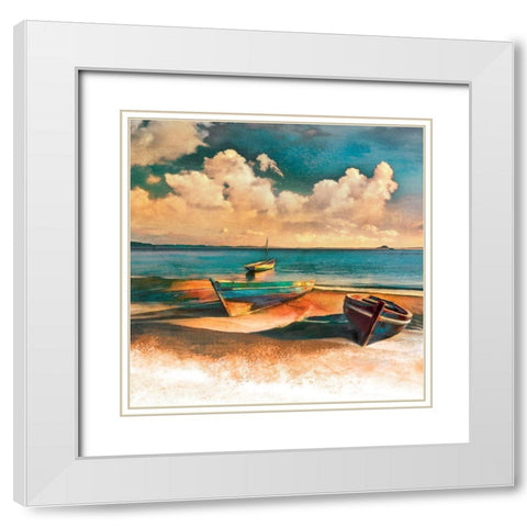 Shadow Boat II White Modern Wood Framed Art Print with Double Matting by Calascibetta, Mike