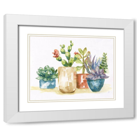 Summer Succulents I White Modern Wood Framed Art Print with Double Matting by Nan
