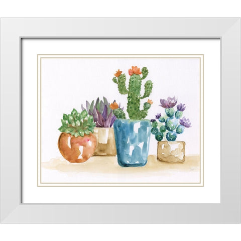 Summer Succulents II White Modern Wood Framed Art Print with Double Matting by Nan