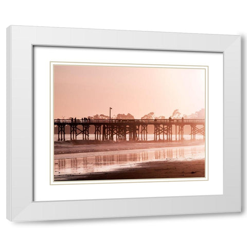 Pier at Sunset White Modern Wood Framed Art Print with Double Matting by Jones, Alison