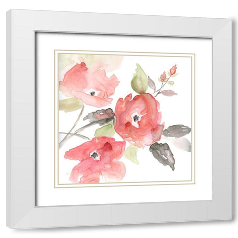 Coral Blush I White Modern Wood Framed Art Print with Double Matting by Nan