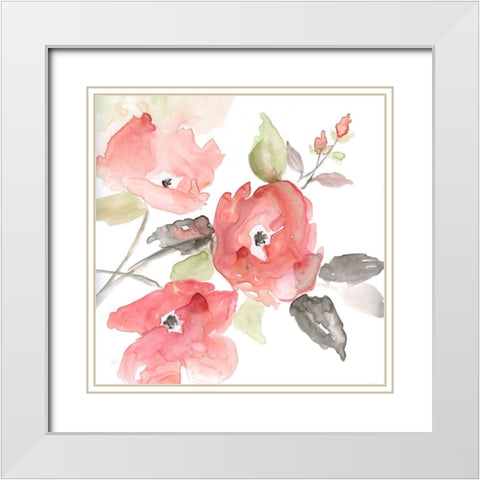 Coral Blush I White Modern Wood Framed Art Print with Double Matting by Nan