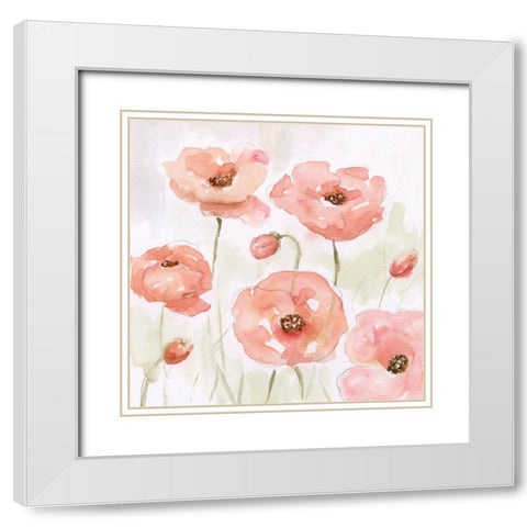 Spring Poppies I White Modern Wood Framed Art Print with Double Matting by Nan