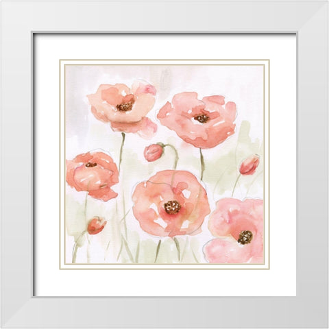 Spring Poppies I White Modern Wood Framed Art Print with Double Matting by Nan