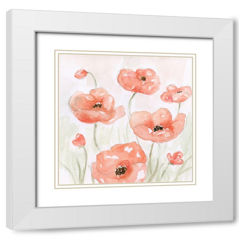 Spring Poppies II White Modern Wood Framed Art Print with Double Matting by Nan