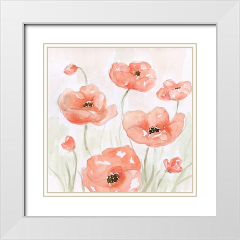Spring Poppies II White Modern Wood Framed Art Print with Double Matting by Nan