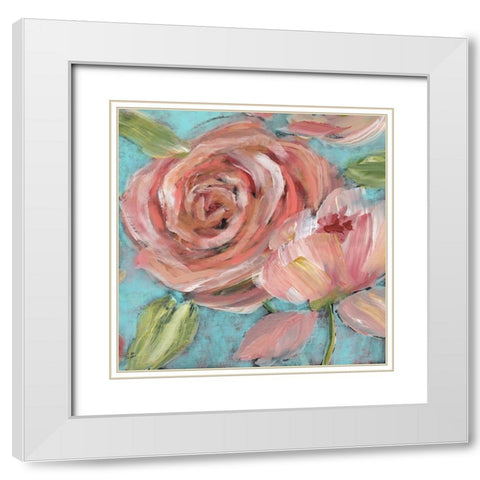Blushing Coral Beauties White Modern Wood Framed Art Print with Double Matting by Nan