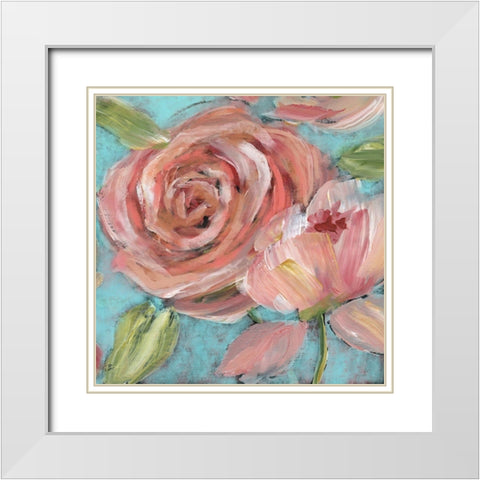 Blushing Coral Beauties White Modern Wood Framed Art Print with Double Matting by Nan