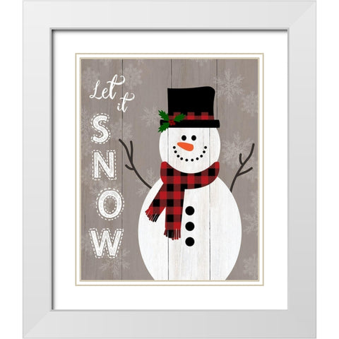 Let it Snow Snowman White Modern Wood Framed Art Print with Double Matting by CAD Designs