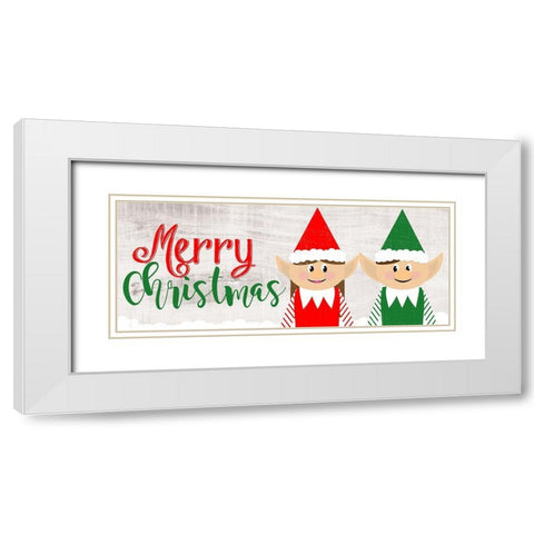 Christmas Elf Couple White Modern Wood Framed Art Print with Double Matting by CAD Designs
