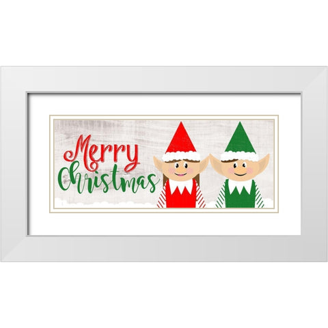 Christmas Elf Couple White Modern Wood Framed Art Print with Double Matting by CAD Designs