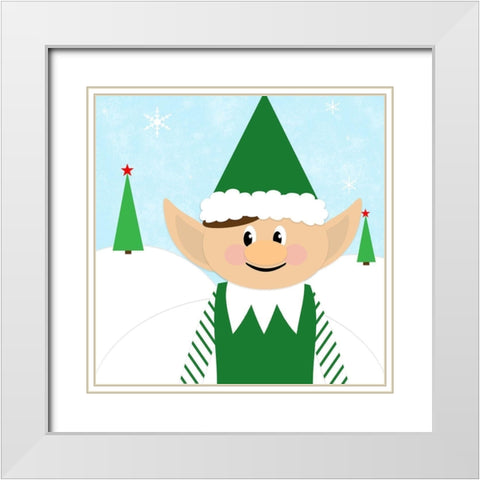 Christmas Elf White Modern Wood Framed Art Print with Double Matting by CAD Designs