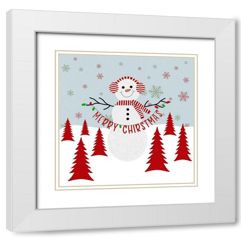 Merry Christmas Snowman White Modern Wood Framed Art Print with Double Matting by Carpentieri, Natalie