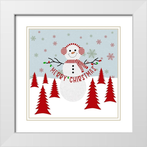 Merry Christmas Snowman White Modern Wood Framed Art Print with Double Matting by Carpentieri, Natalie