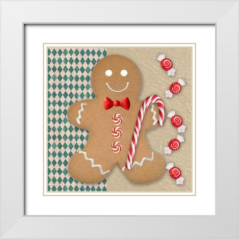 Gingerbread Man White Modern Wood Framed Art Print with Double Matting by Santiago, Daniela