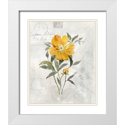 Canary Linen Peony White Modern Wood Framed Art Print with Double Matting by Robinson, Carol