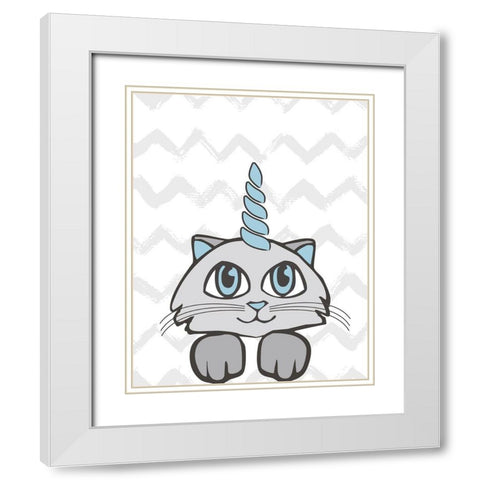 Caticorn II White Modern Wood Framed Art Print with Double Matting by Murray, Amanda
