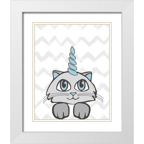 Caticorn II White Modern Wood Framed Art Print with Double Matting by Murray, Amanda