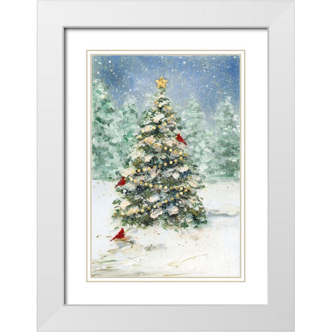 Cardinals and Christmas White Modern Wood Framed Art Print with Double Matting by Swatland, Sally