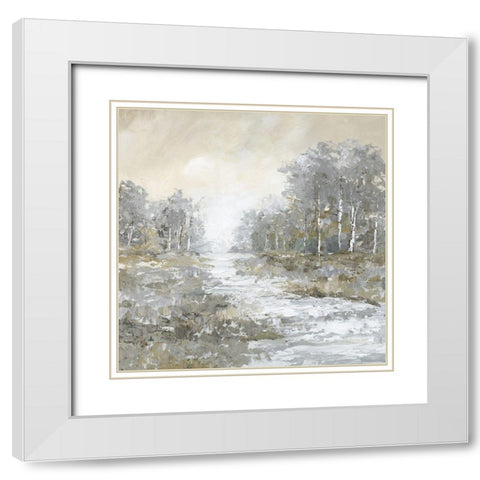 Babbling Brook II White Modern Wood Framed Art Print with Double Matting by Nan