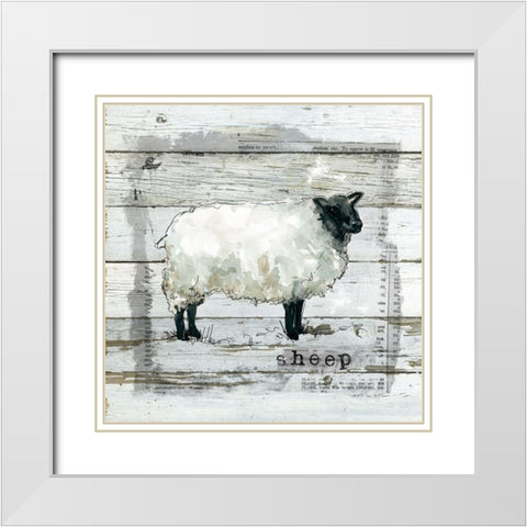 Farmhouse Collage Sheep White Modern Wood Framed Art Print with Double Matting by Robinson, Carol
